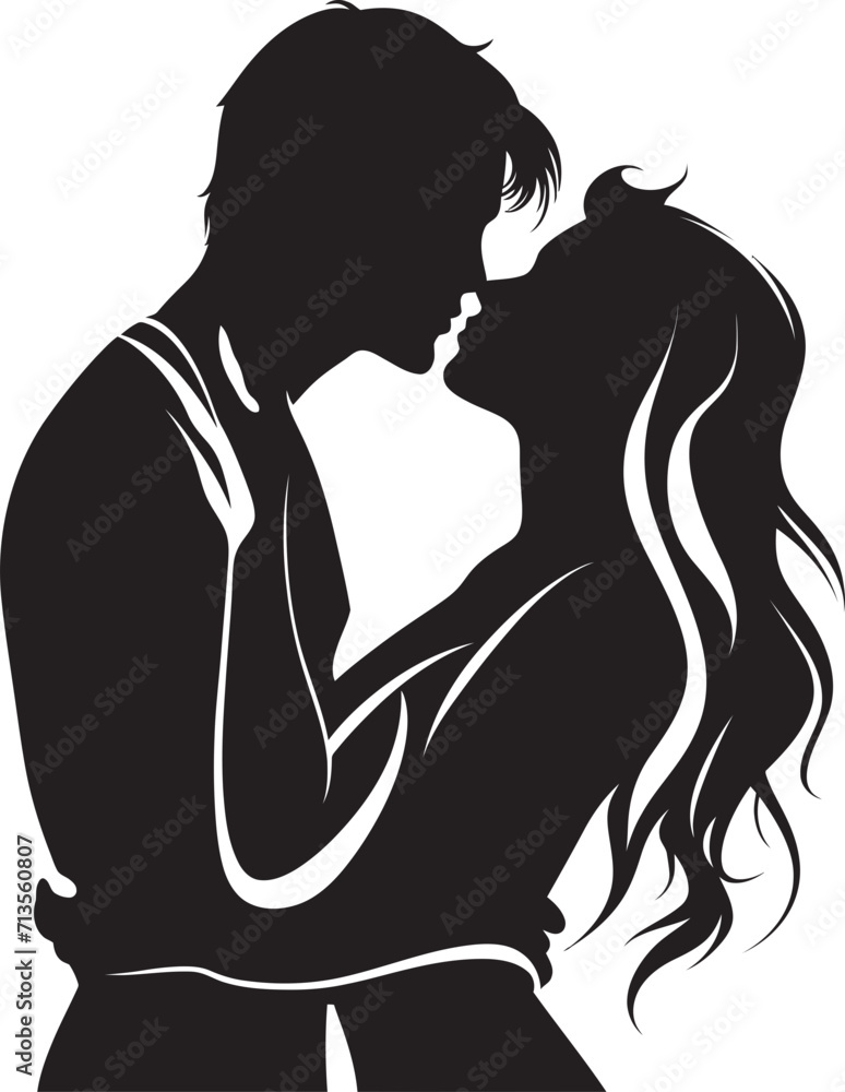 Enchanted Love Story Vector Design of Passionate Kiss Infinite Bliss Emblem of Kissing Couple
