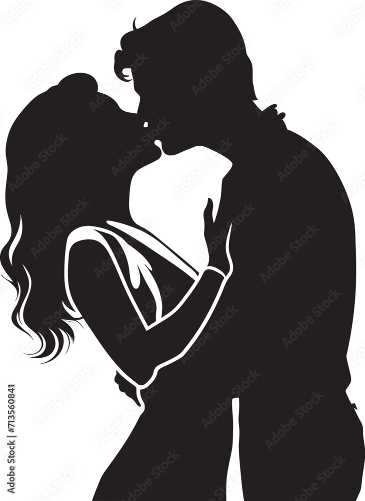 Whispered Promises Loving Couple in Vector Icon Romantic Embrace Vector Logo of Intimate Kiss