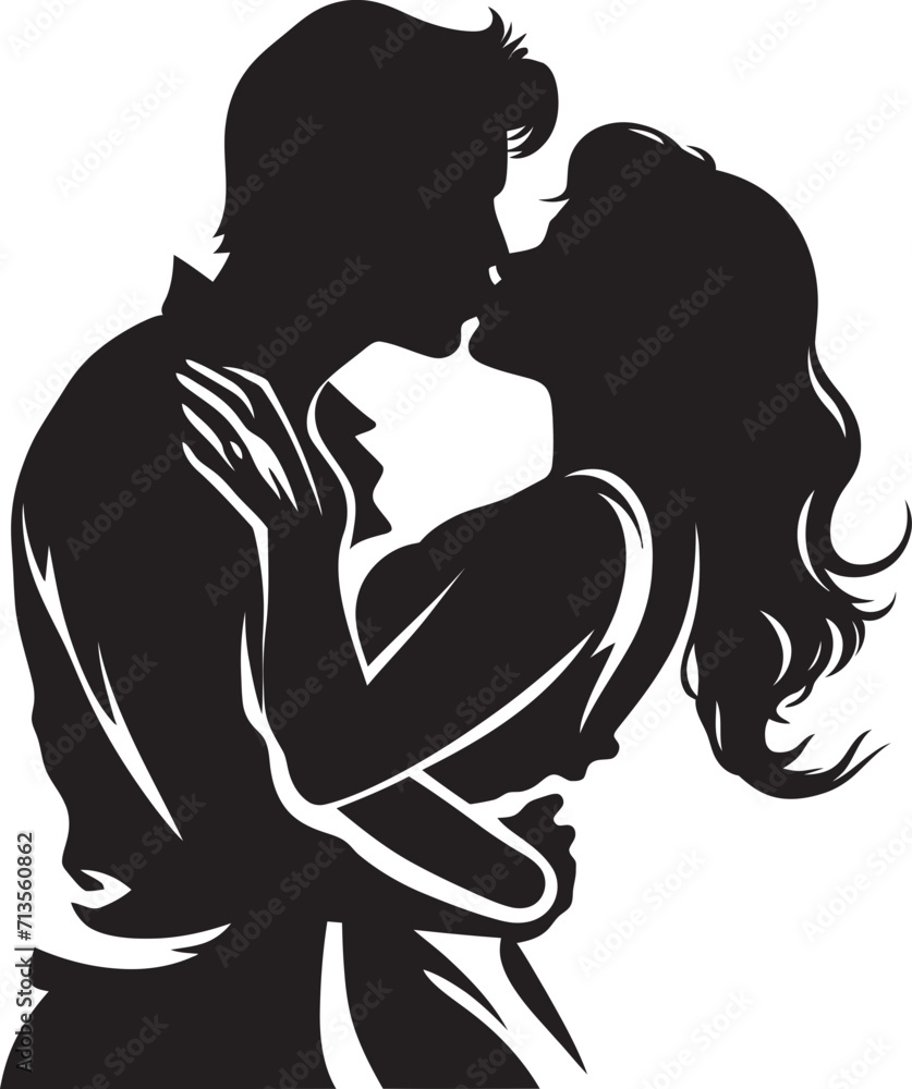 Blissful Union Vector Icon of Tender Kiss Whispering Hearts Loving Couple Emblem Design