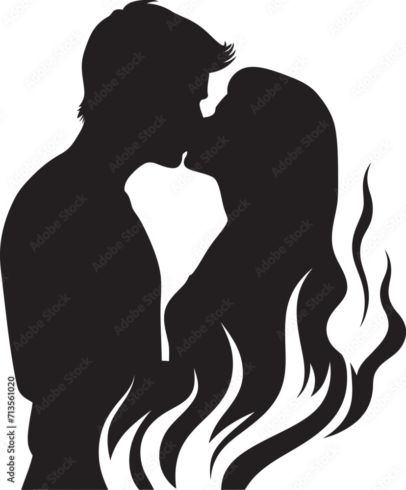 Whispering Hearts Vector Logo of Romantic Kiss Amorous Harmony Kissing Couple Icon