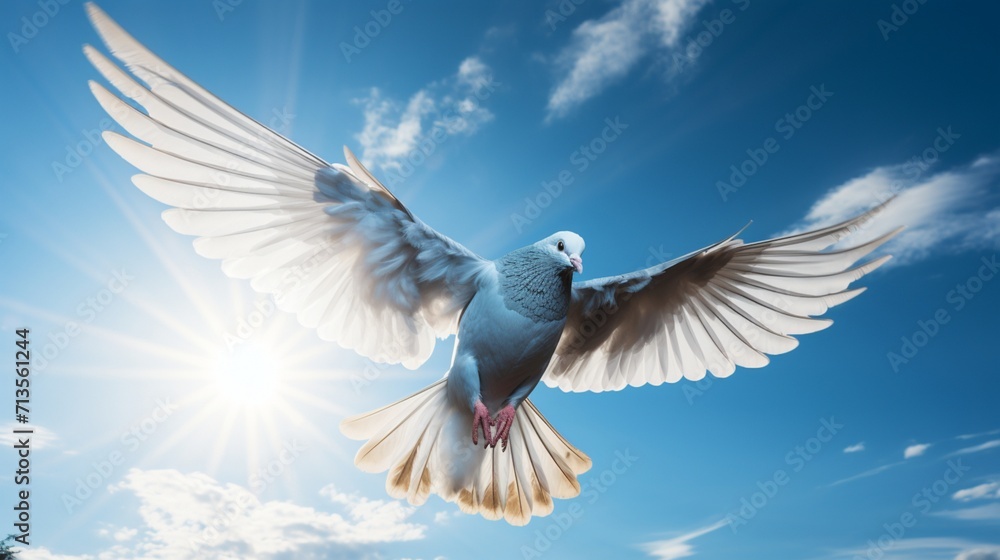 Dove Soaring Gracefully Amidst a Colorful Sunset Sky - AI-Generative Dove Soaring Gracefully Amidst a Colorful Sunset Sky - AI-Generative