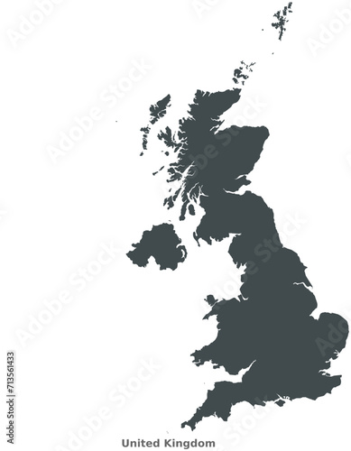 Map of United Kingdom, Western Europe. This elegant black vector map is ideal for use in graphic design, educational projects, and media, adaptable to various settings and resolutions.