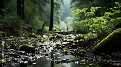 A river flowing through a forest. Created with Generative AI