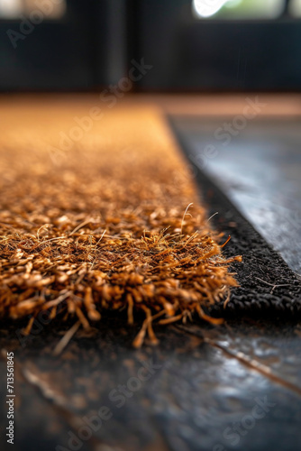 A detailed view of a rug placed on a wooden floor. Perfect for adding warmth and texture to any interior design.