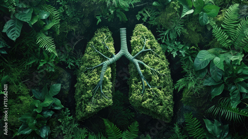 A picturesque image of a vibrant green lungs nestled in the heart of a forest. Perfect for nature lovers and environmental themes photo