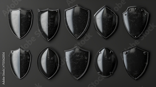 A collection of black shields on a black background. Ideal for graphic design projects and presentations photo
