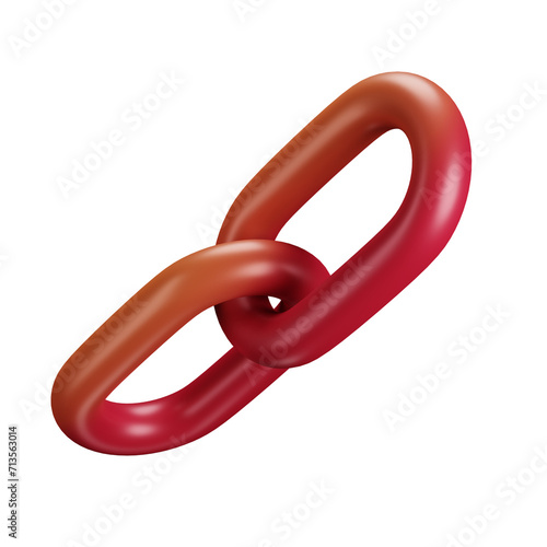 3d icon. a close up of a red link with a red ring, large chain