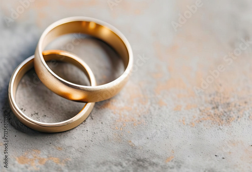 Gold wedding rings with copy space