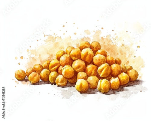 Golden Chickpeas Pile in Watercolor for Gourmet Themes