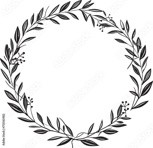 Whimsical Wedding Greens Doodle Wreath Logo Design Enchanting Evergreen Nuptials Vector Wreath Emblem