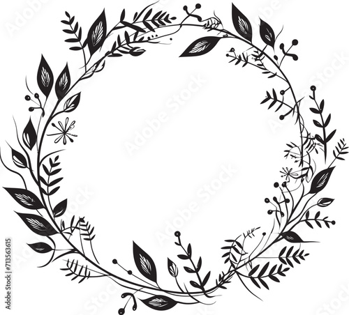 Everlasting Elegance Leafy Doodle Wreath Logo Botanical Betrothal Wedding Logo in Doodle Style