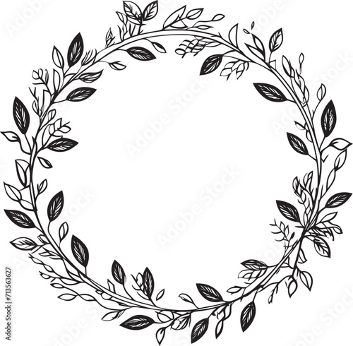 Loves Lush Embrace Leaf Wedding Doodle Emblem Design Verdant Vows Wedding Logo with Whimsical Doodle Wreath