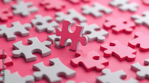 Jigsaw puzzle pieces on pink background. Problem-solving, business concept
