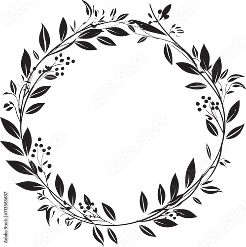 Floral Fantasy Union Wedding Doodle Wreath Logo Elegant Foliage Vows Vector Icon for Leafy Wreath