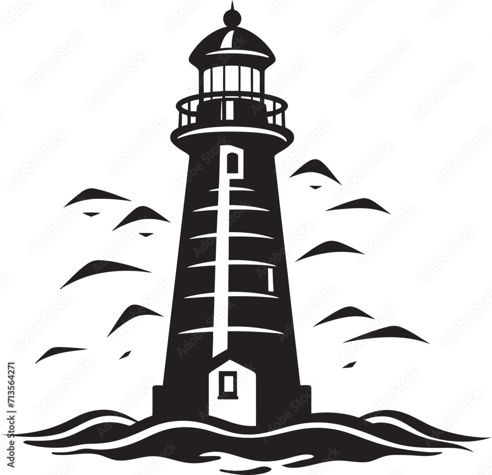 Harbor Watchtower Lighthouse Icon in Elegant Design Guiding Star Emblem Nautical Lighthouse Vector