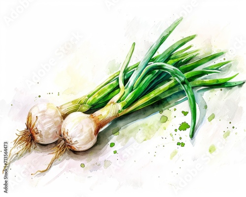  Isolated Watercolor Aquarelle Spring Onion
