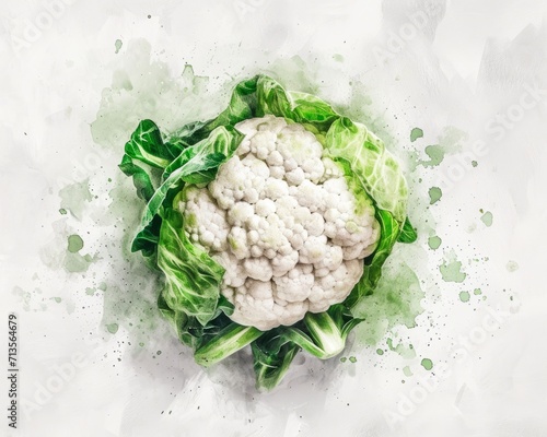 Watercolor isolated Cauliflower on a White Background
