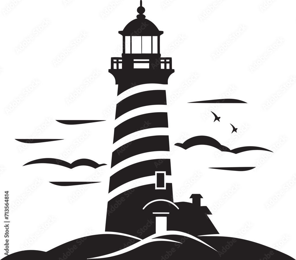 Seafaring Radiance Vector Logo of Coastal Lighthouse Harbor Watchtower Lighthouse Icon in Elegant Design