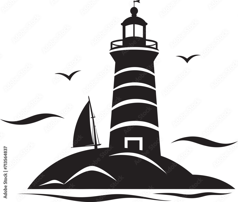 Seafarers Illumination Vector Logo of Lighthouse Illuminated Horizon Crest Coastal Lighthouse Design