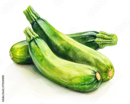 Watercolor Zucchini Illustration on a White Background