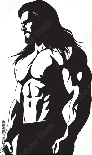 Flowing Fortitude Long Haired Muscleman Logo Design Locks of Power Vector Icon for Muscular Bodybuilder