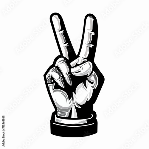 Vector illustration of stylized hand with victory sign isolated on white background