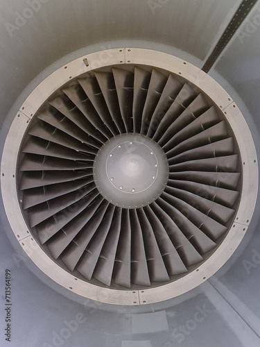 Airplane engine turbine blades Close up