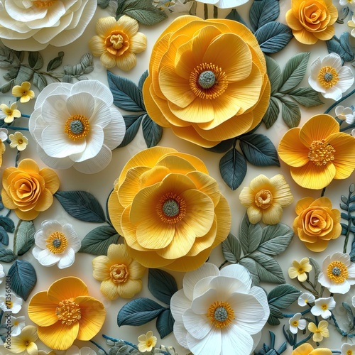 Yellow and white flowers pattern