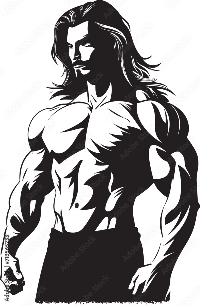 Dynamic Definition Long Haired Bodybuilder Logo Fitness Cascade Vector Icon with Long Haired Model Dynamic Definition Long Haired Bodybuilder Logo Fitness Cascade Vector Icon with Long Haired Model