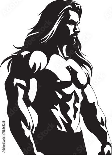 Tress Triumph Long Haired Bodybuilder Vector Icon Dynamic Flow Fitness Logo with Long Haired Model