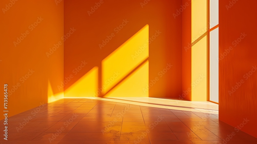 Empty room painted in a vibrant orange hue Empty room painted in a vibrant orange hue
