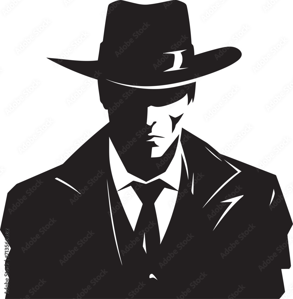 Crime Syndicate Signature Suit and Hat Logo Design Mobster Majesty Vector Icon of Mafia Boss Attire Crime Syndicate Signature Suit and Hat Logo Design Mobster Majesty Vector Icon of Mafia Boss Attire