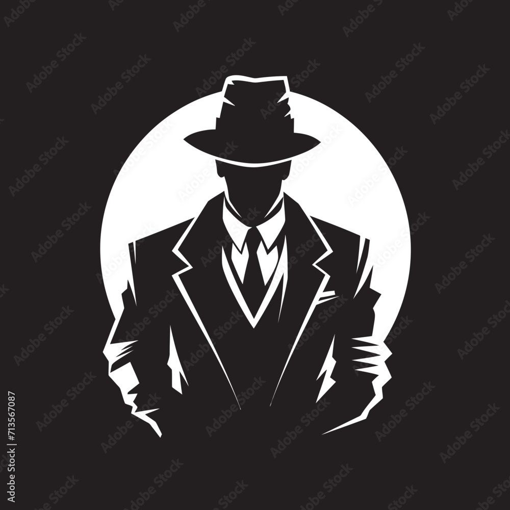Noir Nobility Suit and Hat Logo Design Sartorial Syndicate Mafia Crest in Vector