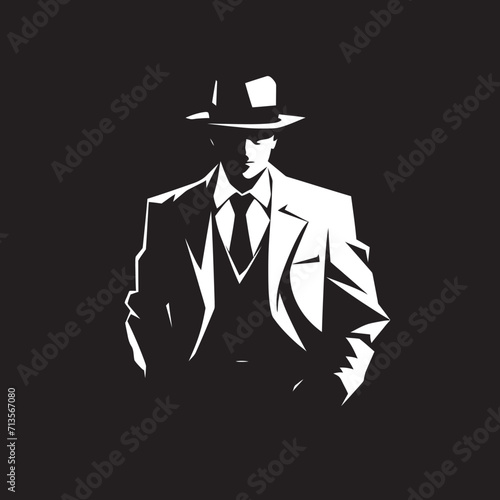 Tailored Tyranny Mafia Logo in Vector Organized Crime Elegance Suit and Hat Vector Icon