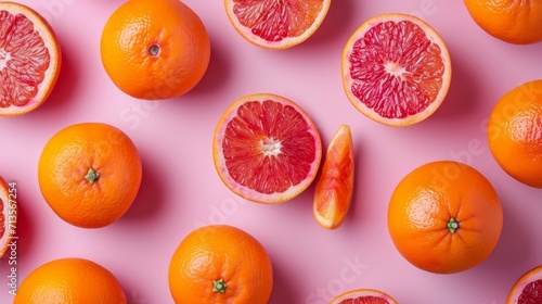 Red oranges on pink background from above