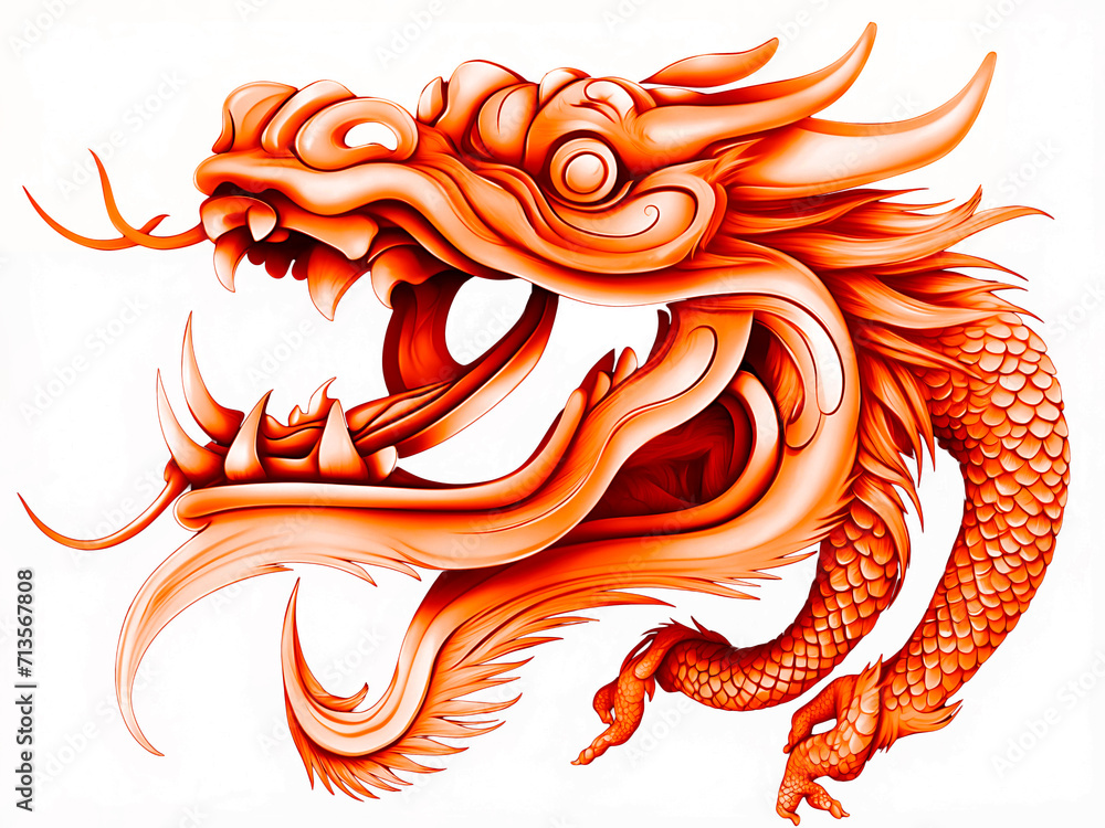 Dragón rojo, símbolo de cultura china, japonesa y asiática 