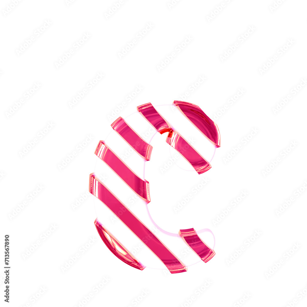 White symbol with thin pink diagonal straps. letter c White symbol with thin pink diagonal straps. letter c
