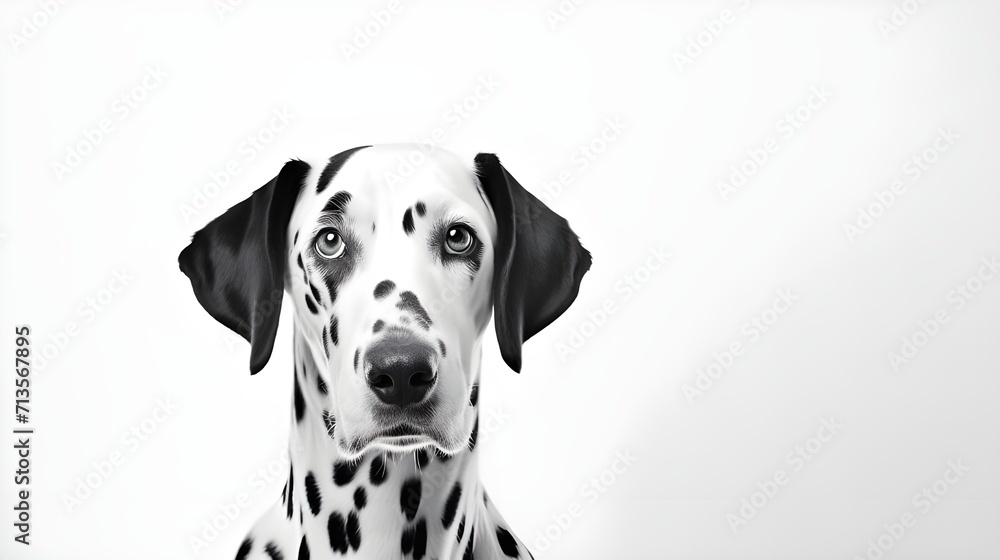 Headshot of a Black and White Dog on a White Background