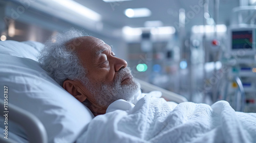 Senior male patient lying on bed in hospital
