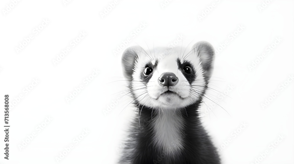 Fototapeta premium Black and White Ferret on a White Background