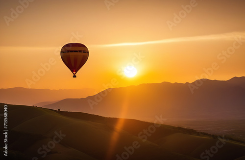 A balloon against the backdrop of mountains in the rays of the setting sun © Анна Ховлягина
