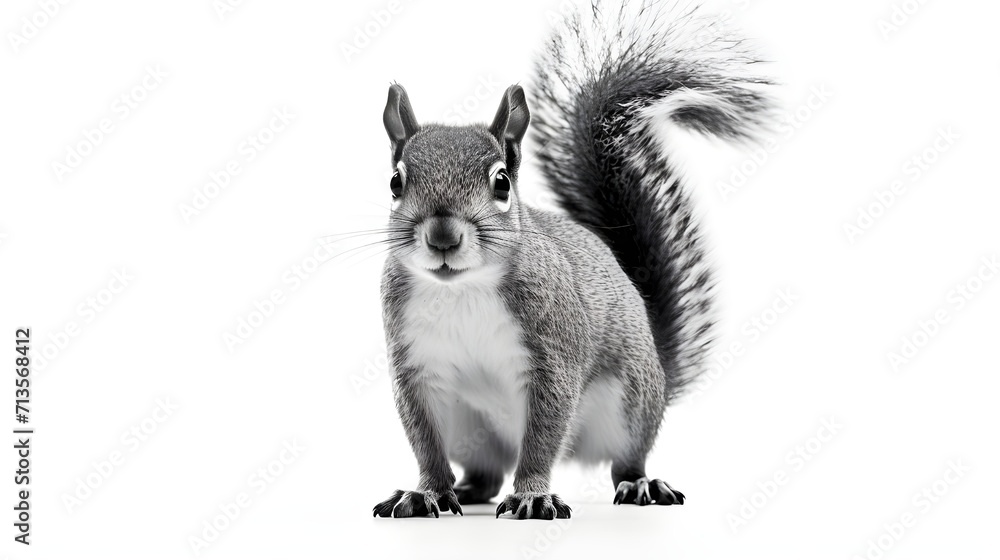 Obraz premium Black and White Squirrel on a White Background
