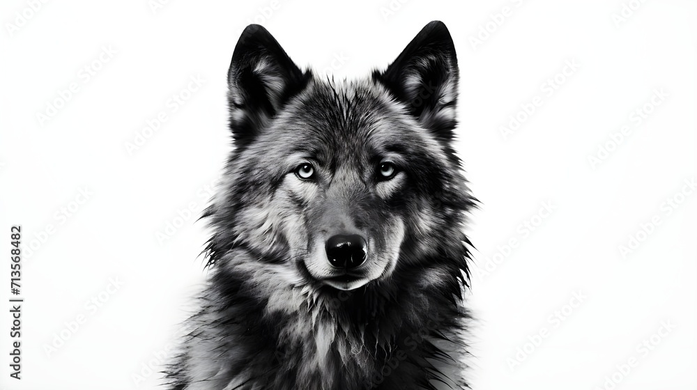Portrait of a Black and White Wolf on a White Background Portrait of a Black and White Wolf on a White Background