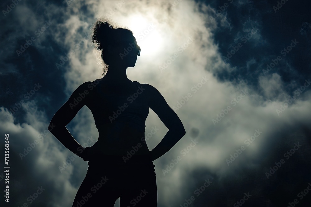Craft a powerful image of a womans silhouette casting a strong shadow Craft a powerful image of a womans silhouette casting a strong shadow