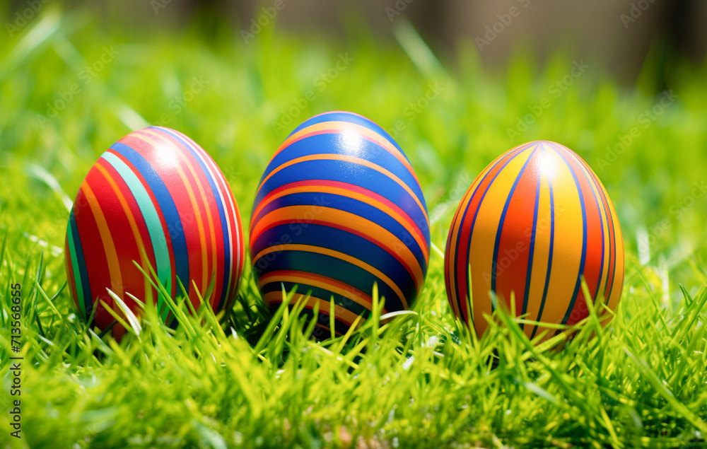 Easter Eggs in the Grass. AI generated