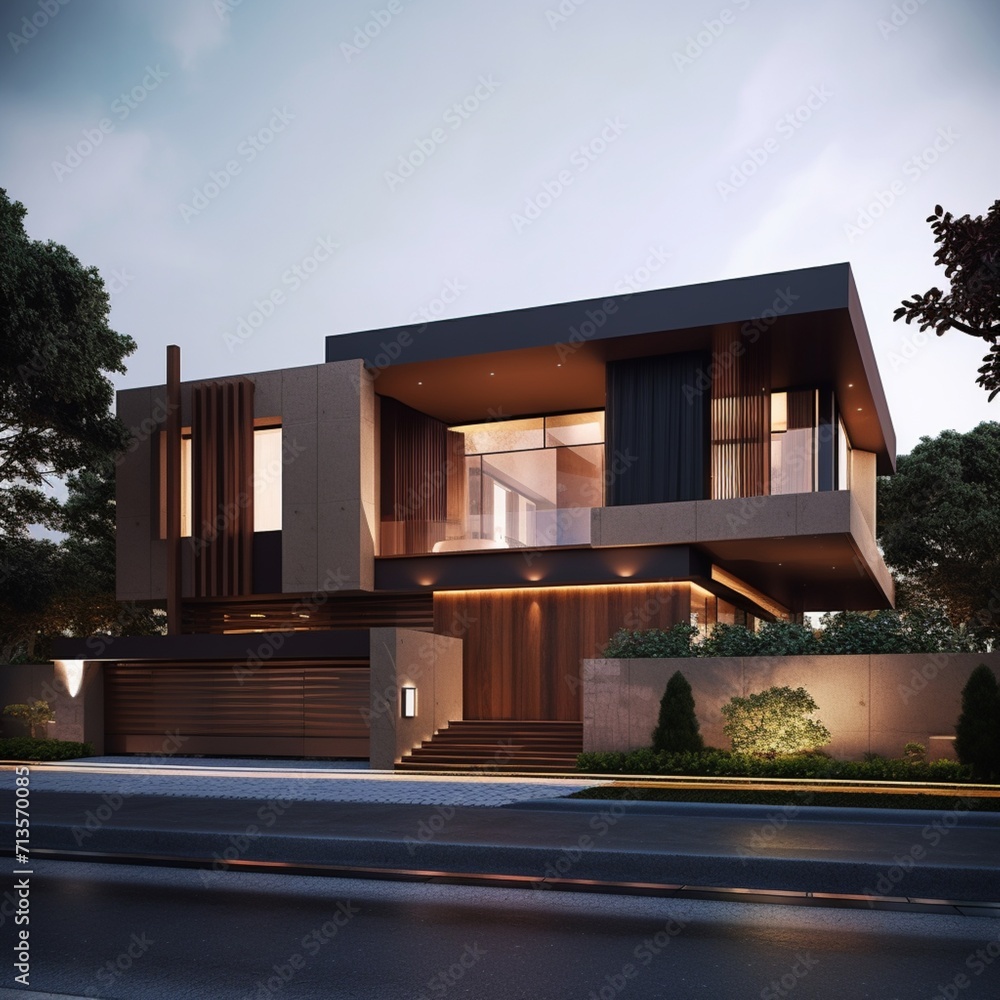Modern residential house exterior architectural rendering wallpaper Modern residential house exterior architectural rendering wallpaper