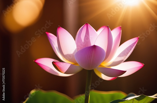 Pink lotus in the sunshine close up