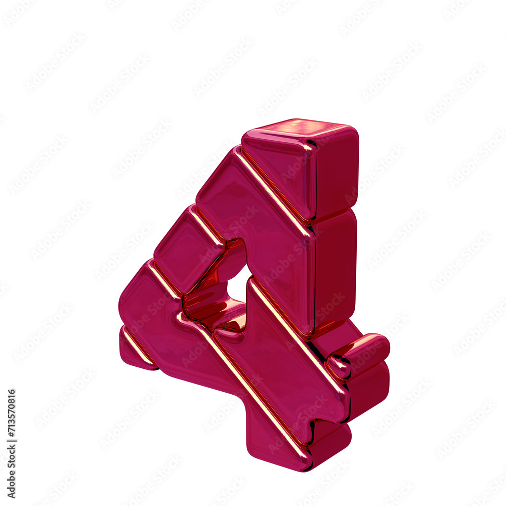 Pink diagonal block symbol view from the left. number 4 Pink diagonal block symbol view from the left. number 4