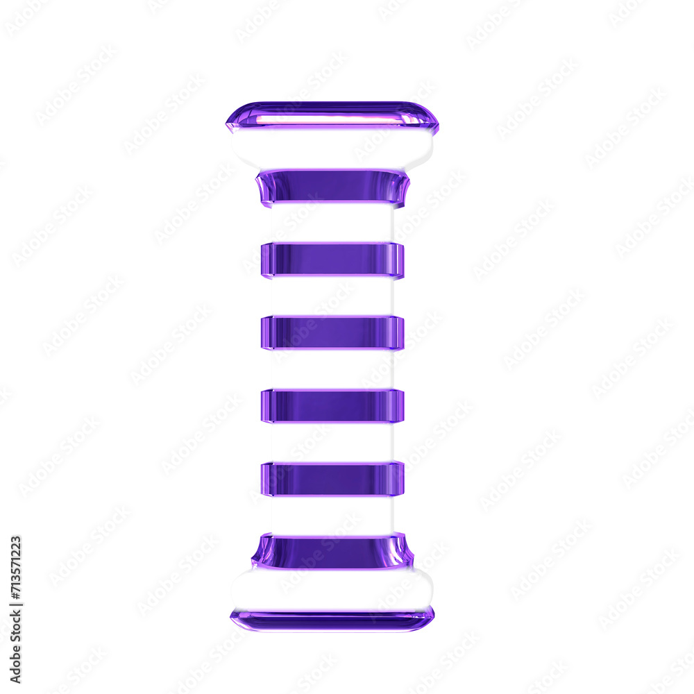 White symbol with thin purple horizontal straps. letter i White symbol with thin purple horizontal straps. letter i