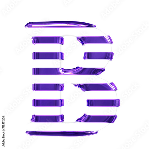 White symbol with thin purple horizontal straps. letter b